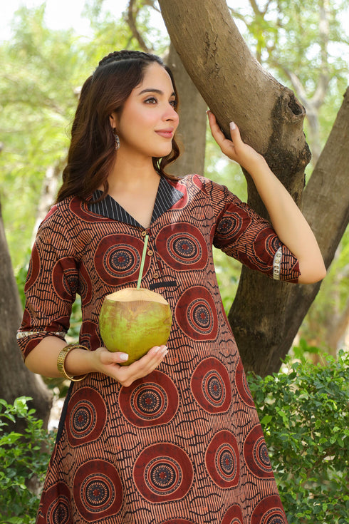 Women Geometric Printed Cotton Ethnic Dresses